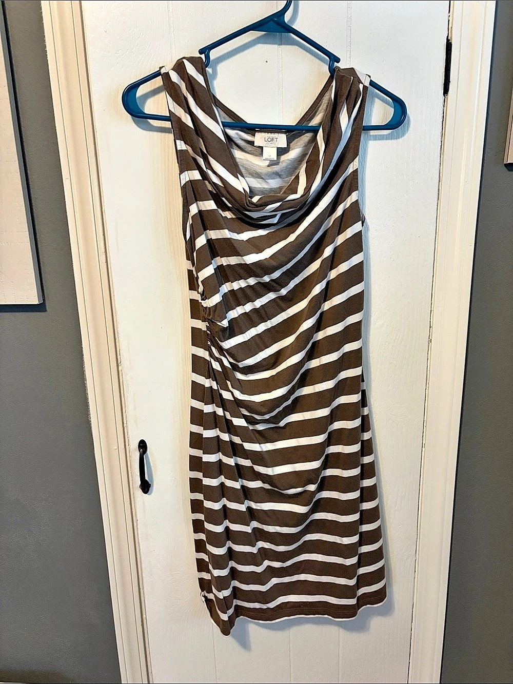 Loft  Striped Cowl Neck Maxi Dress Brown & White Size Medium Like New